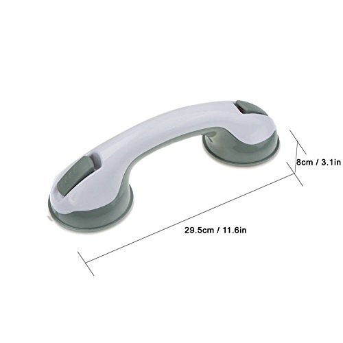 FChome Grip Shower Wall Grab Bar,12 Inches Shower Handle Bar Offers Safe Grip with Strong Hold Suction Cup for Safety Grab in Bathroom (White-Gray)