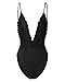 StyleDome Women Lace Strap Halter Plunge V Neck Bodysuit Bodycon Stretch Babydoll Leotard Black US 6-8