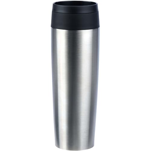 Emsa N20219 Travel Mug Classic Insulated Mug 0.5 litres Comfort Screw Cap Stainless Steel 6 Hours Hot and 12 Hours Cold 100% Leak-Proof Dishwasher Safe 360° Drinking Opening Stainless Steel