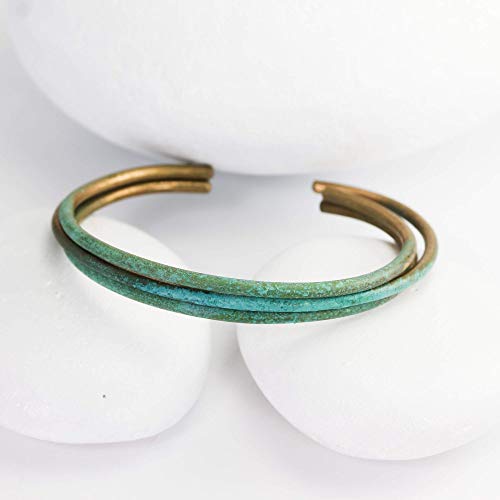Blue Patina Aged Cuff, Women's S, Handmade Bronze Cuff with Turquoise Patina - Thumbnail 7