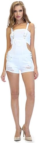 Women's Ripped Denim Overall Shorts