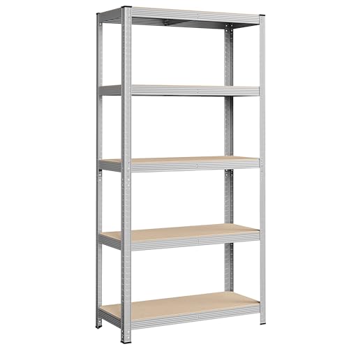 SONGMICS 5-Tier Storage Shelf, Adjustable Boards, Industrial Style, for Kitchen, Living Room, 40 x 90 x 180 cm, 875 kg Capacity, Silver GLR40SV