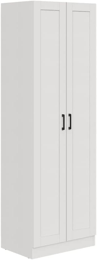 Panana White Wooden Storage Cabinet Tall Freestanding with 2 Doors