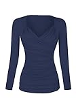 Simier Fariry Womens Clothing Long Sleeve Sexy Blouse Tops Navy Blue L