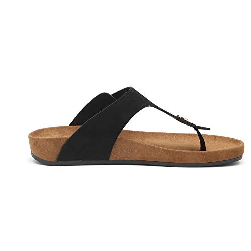 Women's T-Strap Thong Sandals Buckle Slip On Flip-Flops Beach Casual Platform Footbed Slippers (11, Black)