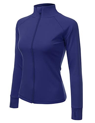 Doublju Womens Active Slim Fit Full Zip Jacket with Thumb Holes RoyalBlue 2XL