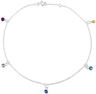 SIX 1 pc. of Ladies Foot Chain, Anklet, Link Chain, 925er Silver, Sterling Silver, Rhinestone, Silver, Multi (180-090)