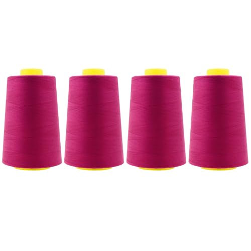 Mandala Crafts 4 Pack of Serger Threads Cones Spools - 40S/2 24000 Yards Polyester Magenta Threads for Sergers Machine and Overlock Quilting Sewing Machine