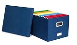 Internet's Best Collapsible File Storage Organizer - Decorative Linen Filing & Storage Office Box - Letter/Legal - Navy - 1 Pack