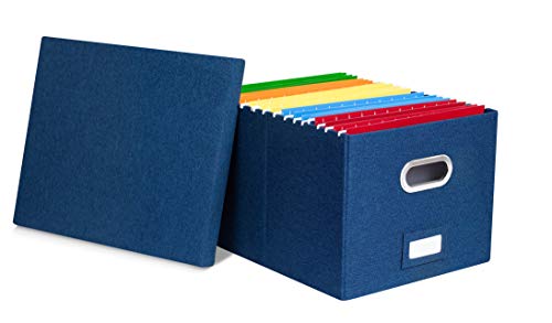 Internet's Best Collapsible File Storage Organizer - Decorative Linen Filing & Storage Office Box - Letter/Legal - Navy - 1 Pack