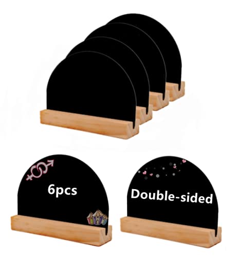 Mini Blackboard Sign Mini Double-sided Small Blackboard Wooden Base Double-sided Blackboard Small Blackboard With Base Suitable for Weddings Schools Bars And Other Event Decorations (Semicircle, 6Pcs)