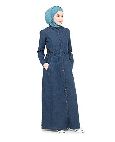 Silk route gathered full open denim blue urban maxi dress jilbab …