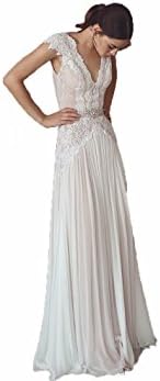 Little PrettyDress Women's White Beach Bohemian Cap Sleeve Lace Wedding Dresses V Neck Pleated Skirt Bridal Gowns (White, 16)