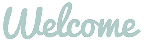 iCandy Products Inc Welcome Distressed & Painted Cutout Vintage Wall Monogram Home Decor (Plastic), (Light Blue), (7 Inch Tall)