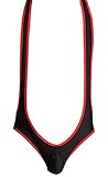 ONEFIT Men's Black Nylon Like Bodysuit Gay Muscle Singlet Halter Ultra Briefs, Black, Large