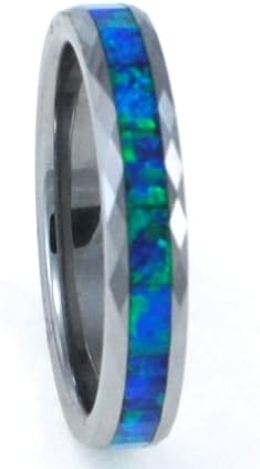 Faceted 4mm Synthetic Opal Tungsten Carbide Blue Inlays That Flashes with Blue Fire with a Hint of Green