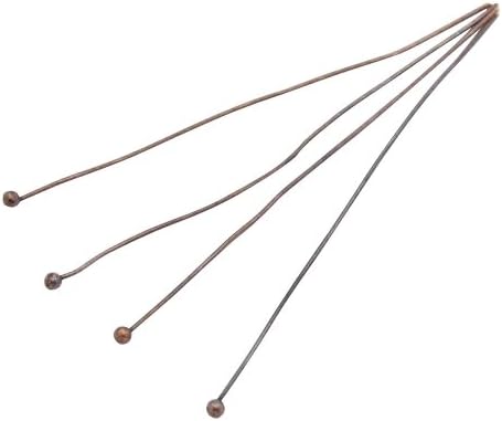 Pandahall 50pcs Red Copper Plated Brass Ball Headpins, Size: about 0.5mm thick, 50mm long, head: 1.5mm