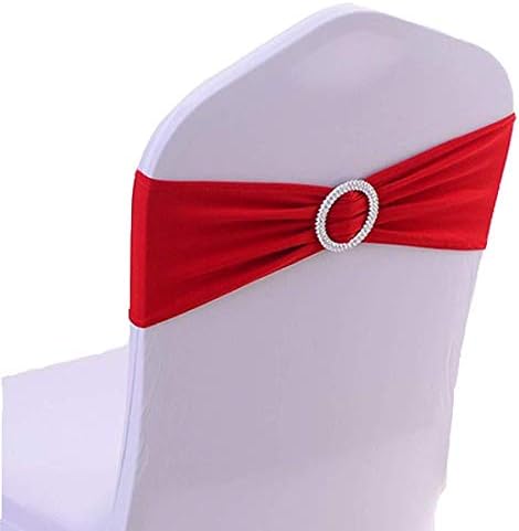 SoDigne Stretch Wedding Chair Bands Spandex Chair Cover Sash Bow for Wedding Party Hotel Event Decoration (b-Red, 10)