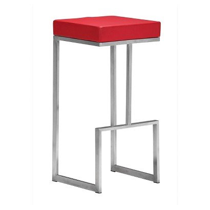 Steel Craft Office Kitchen Swivel with Height Adjustable Foot Rest Bar Stool in Cocoa Leatherette Upholstrey Stainless Steel with 202 Grade and Back Cushion