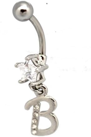 Initial B Charm Belly Ring Star Diamond Studded Letter B Bananabell (14 G)