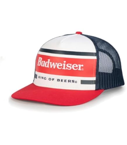 Budweiser Mesh Trucker Hat, Black Snapback Baseball Cap with Crown