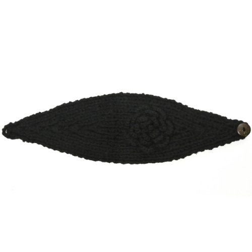 Wrapables Hand Knit Winter Warmth Floral Headband, Black