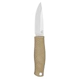 Benchmade - Puukko 200 Fixed Bushcraft Knife Made in USA with Leather Dangler Loop Sheath with Buckle, Drop-Point Blade, Plain Edge, Satin Finish, Rubberized Santoprene Handle