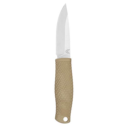 Benchmade - Puukko 200 Fixed Bushcraft Knife Made in USA with Leather Dangler Loop Sheath with Buckle, Drop-Point Blade, Plain Edge, Satin Finish, Rubberized Santoprene Handle