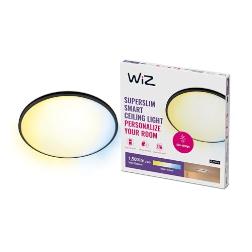 WiZ Tunable White Superslim Deckenleuchte, 16 W, Ø292 mm, LED Leuchte mit warm- bis kaltweißem dimmbarem Licht, smarte Lichtsteuerung über WLAN per Stimme/App, schwarz
