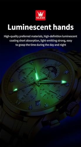 OLEVS Watch for Men Diamond Business Dress Analog Quartz Stainless Steel Waterproof Luminous Date Two Tone Luxury Casual Wrist Watch Blue, gold watches 3655, men watch