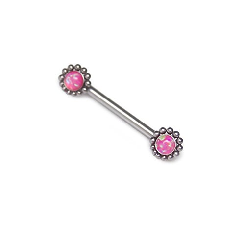 Surgical Steel Nipple Barbell Earring, Nipple Shield Barbell Ring Bar, Externally Threaded Nipplering Barbell, Nipple Ring Piercing Women 14g, Straight Bar with Opal
