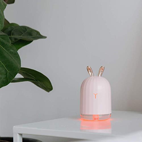 MeetingU Mini Portable Desk Humidifier - Cute Rabbit USB Cool Mist Air Humidifier with Night Light for Bedroom Office Desktop Car Travel