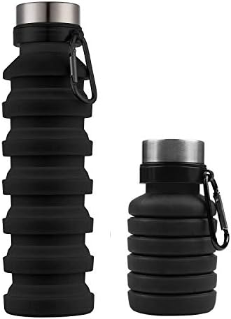 HRDiQiu Collapsible Water Bottle Silicone BPA Free Leakproof Lightweight Portable Foldable Sports Travel Camping Outdoor Water Bottles with Carabiner