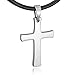 INBLUE Men's Stainless Steel Leather Pendant Necklace Silver Tone Cross Adjustable -With 20 Inch Cord