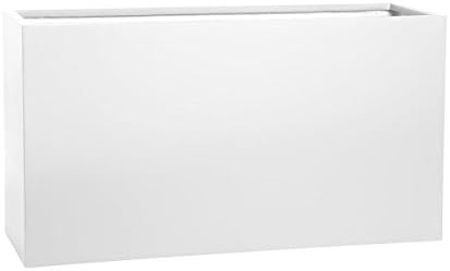 PurePots Tall Rectangle Cuboid 2430, Modern Large Planter Box - Indoor &amp; Outdoor| Hand Crafted Commercial Grade Fiberglass | UV Resistant Paint (White/ With Drainage Hole(s)/ Small)
