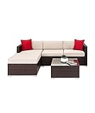 oakville furniture 61105 5 piece outdoor patio furniture rattan sectional sofa conversation set brown wicker beige cushion