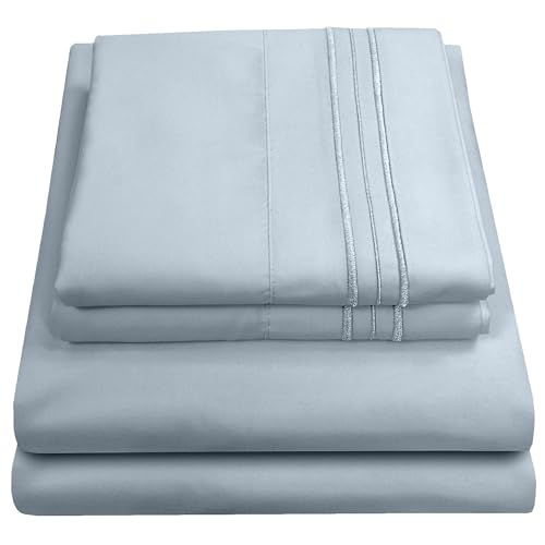 Sweet Home Collection Luxury Bedding Set with Flat, Fitted Sheet, 2 Pillow Cases, Microfiber, Misty Blue, Queen