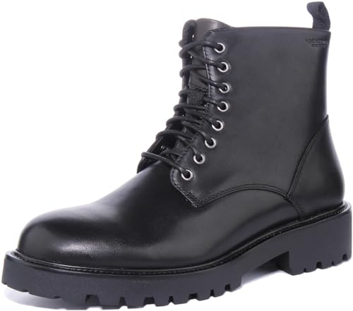 Vagabond Womens Kenova Black Leather Lace-up Chunky Sole Ankle