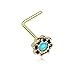 20G Lotus Synthetic Opal Sparkle Filigree Icon L-Shaped Nose Ring (Gold)