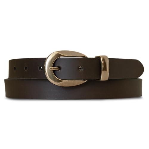 Lucky Brand Cintos femininos de couro ousados, Fivela esculpida - marrom, L (31-33")