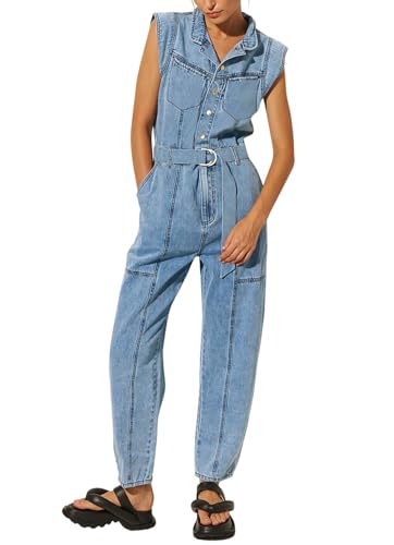 YOUSIFY BLUE WOMENS JUMPSUIT DENIM ROMPER SUMMER SLEEVELESS JUMPSUITS 2024 JEANS LONG PANTS WITH BELT