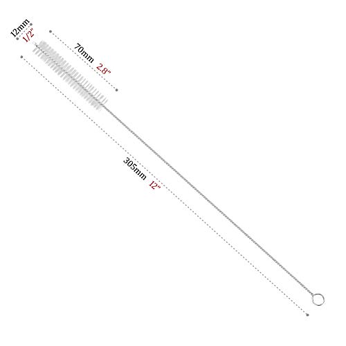 GFDesign Drinking Straw Cleaning Brushes Set 12" Extra Long 12mm Extra Wide Pipe Tube Cleaner Nylon Bristles Stainless Steel Handle - 12" x 1/2" (12mm) - Set of 8