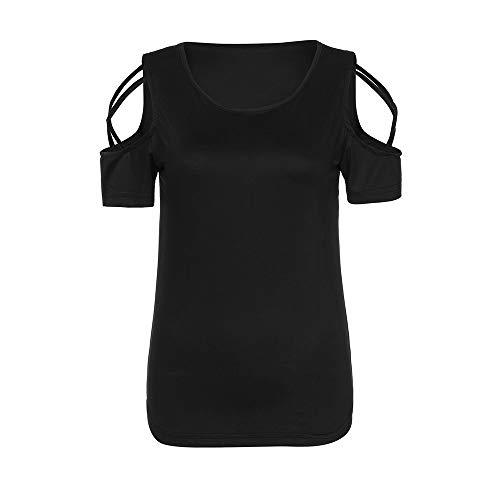 Women's Solid Color Off-Shoulder Short Sleeve Top Summer T-Shirt Top Blouse Black