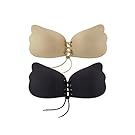 Women's Strapless Invisible Bra Perforation Self-Adhesive Push Up With Drawstring 2 Pack(Cup D)