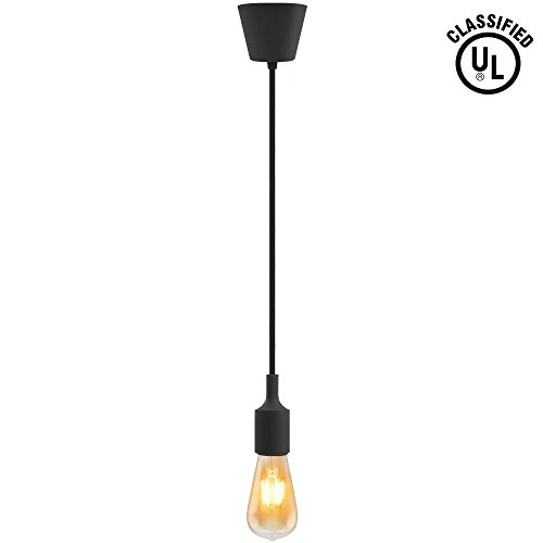 UL-listed Single Socket Pendant Light Fixture (Multi-color Options), Textile Insulating Lamp Cord, Silicon E26/E27 Lamp Holder for Home, Commercial, Pub, Club, Counter, Accent & Decorative Lighting, Black