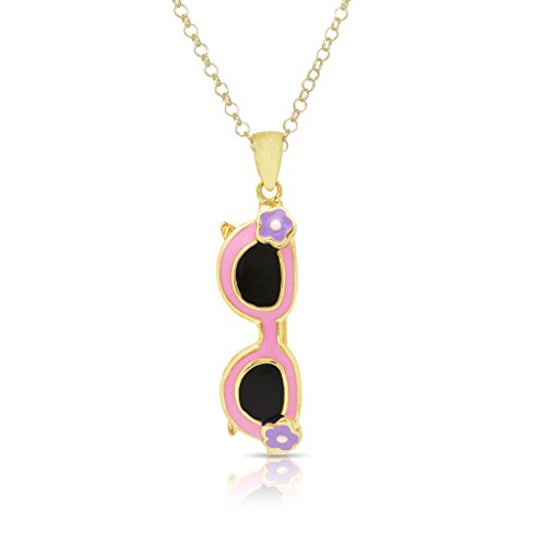 Lily NilyNecklace for Girl's - Sunglasses Pendant - Gold Plated w/Pink and Purple Enamel