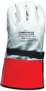 SALISBURY By Honeywell Size 10 Yellow 12" ILP Series Top Grain Cowhide High Voltage Linesmen's Glove Protector With Straight Cuff, Leather On Palm Side And Orange Vinyl On Back