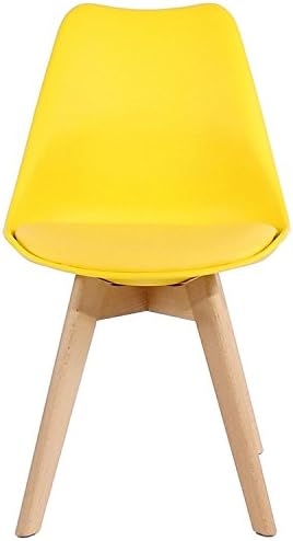 MOF Design (SET OF 4) Tulip Chair Plastic Wood Retro Dining Chairs White Black Grey Red Yellow Orange Blue … (Yellow)