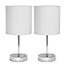 Simple Designs LT2007-WHT-2PK Chrome Mini Basic Table Lamp with Fabric Shade 2 Pack Set, White