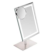 Metal & Glass LED Makeup Mirror with 80 Extra Bright Mini LED Lights,Dimming & Memory Function-5V Lighted Vanity Smart Touch Adjustable 90°& 300°Angle Rectangular Beauty with 10x Magnification Mirror